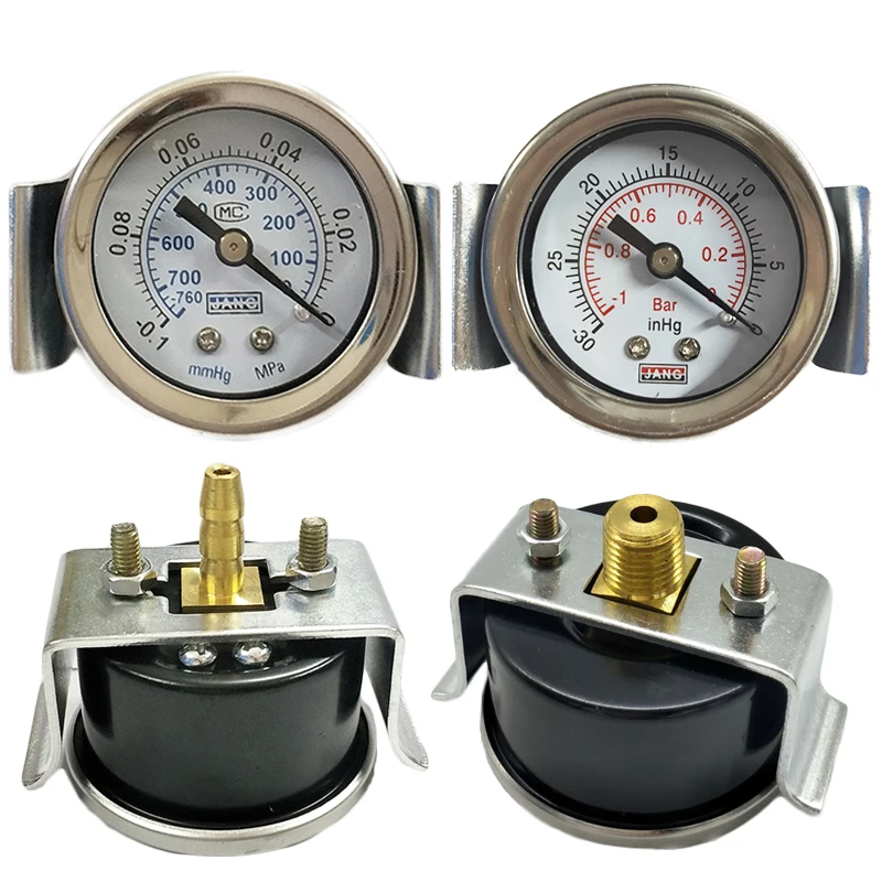 3pcs Y40zv Axial Pressure Gauge with Bracket Instrument Vacuum Gauge Negative Pressure Gauge -0.1-0mpa 40/50mm Intubation Type