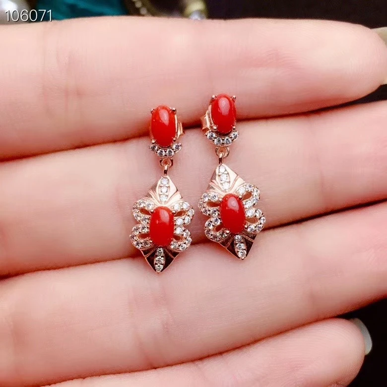 KJJEAXCMY Fine Jewelry 925 Sterling Silver Inlaid Natural Red Coral Female Earrings Ear Studs Classic Support Detection
