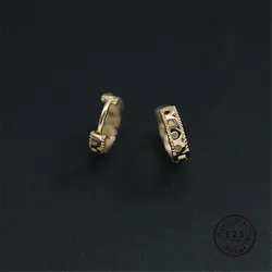 HI MAN 925 Sterling Silver European Hollow Lace Stud Earrings Women 14K Gold Plated Fashion Temperament Anniversary Jewelry