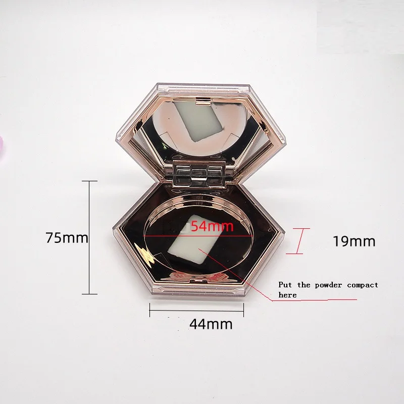 25 pcs/lot Empty Compact Powder Container Hexagon Shaped Dia,54mm Makeup Packaging High Light Powder Blush Compact with Mirror