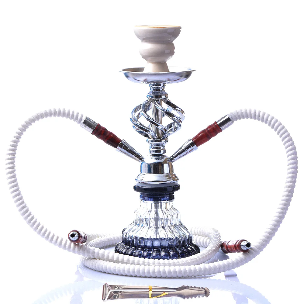 New Glass Shisha set with 2 Hose Ceramics Bowl Portable Narguile Sheesha Chicha Hookah set Small Double Hose Shisha Set