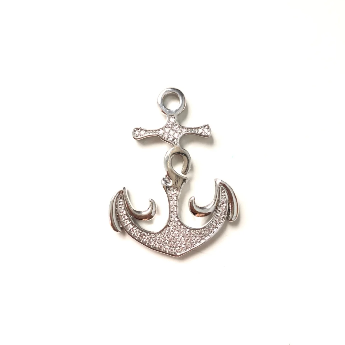 5pcs Anchor Charms for Women Bracelet Necklace Making Cubic Zirconia Pave Bling Gold-Plated Jewelry Handmade Accessory Wholesale