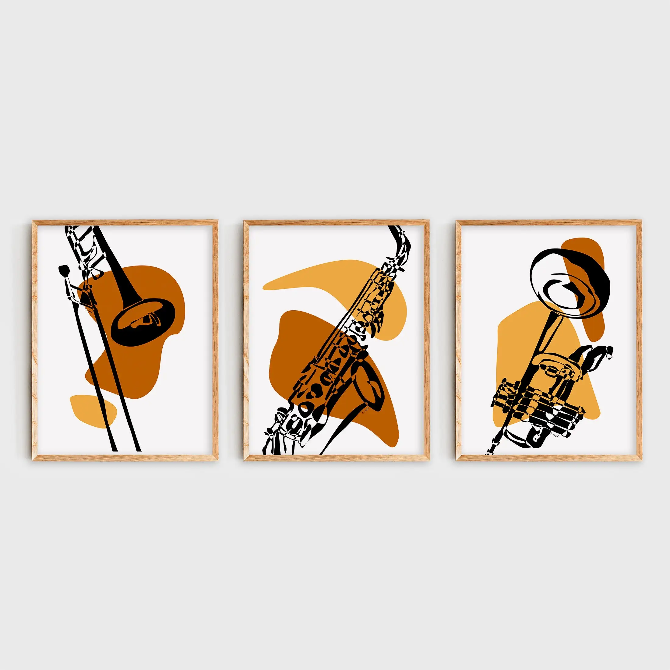 Jazz Set Wall Art, Trumpet Sax Trombone Poster, Terra Cotta Digital Art Print, Music Room Decor, Music Studio Decor