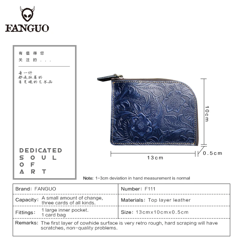Genuine Leather Vintage Chinese Design Coin Purses Men Credit Card Holder Pocket Mini Women's Wallet Cowhide Men Wallets