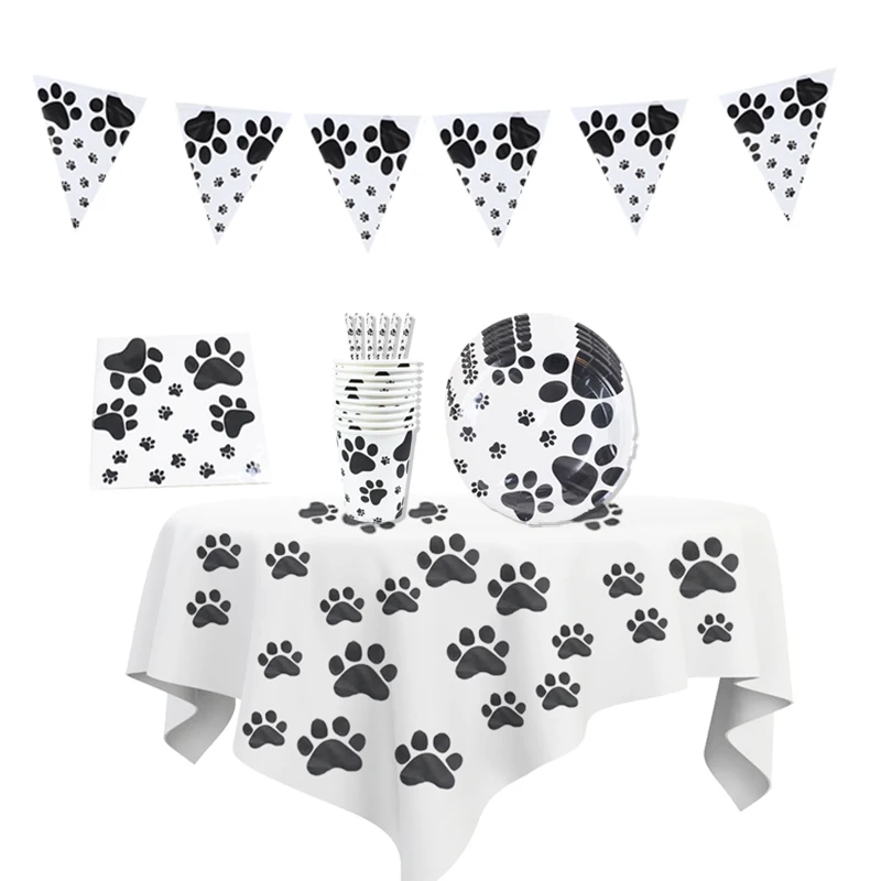 Pet Dog Paw Design Disposable Tableware Plate Napkin Banner Kids Boys Birthday Party Balloons Baby Shower Decoration Supplies