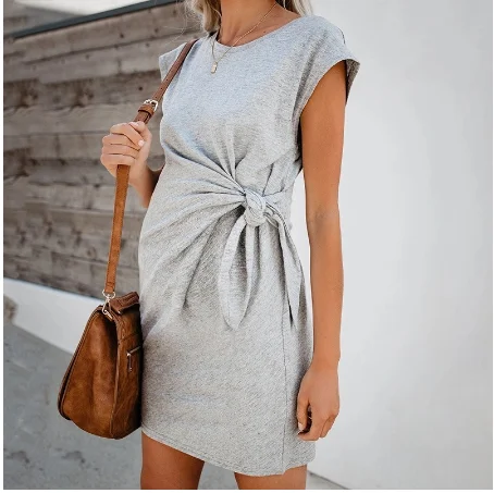 2020 Popular Pure Color Tie-in Waist Pregnant Women\'s Dress Soft And Comfortable Cotton Spot Vestidos Gestante Pregnancy Dress