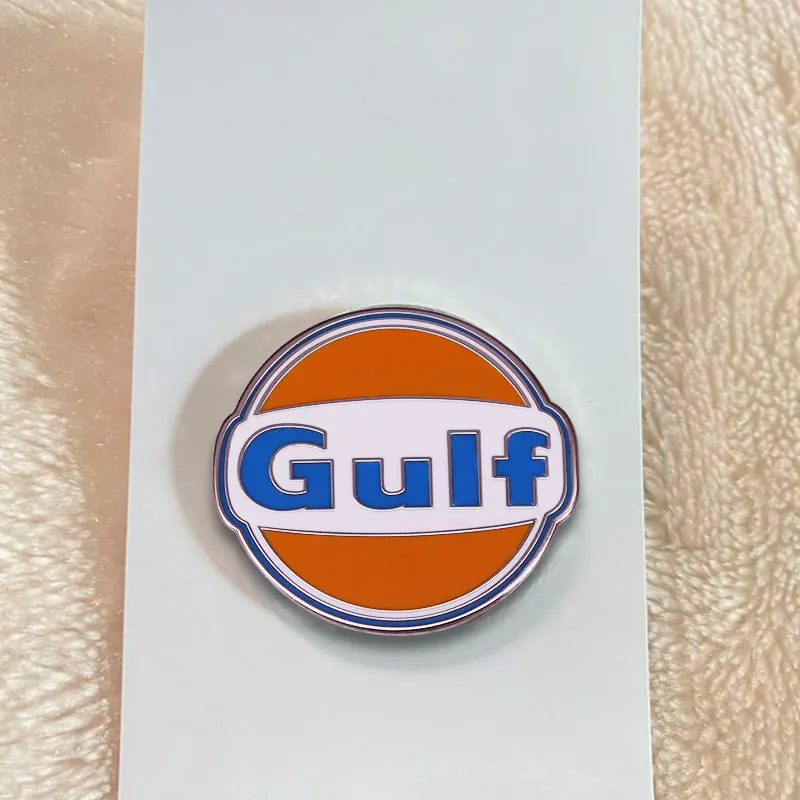 Vintage Round Gulf Pin Motor Oil Car Gas Logo Badge Great Work Uniform Accessory