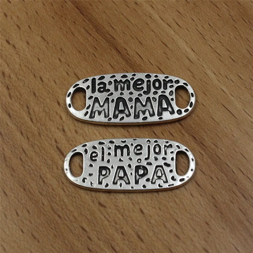 13X30 Mm Fashion Antiek Zilver Spaans Mama Papa Connectors Hanger Tibetaans Zilveren Ketting Armband Sluitingen Kralen 20 Pcs k02106
