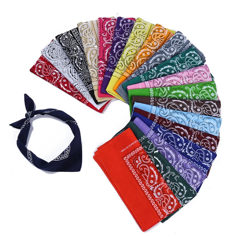 2pcs/Lot Hip Hop Cotton Bandana Square Scarf  Black Red Paisley Headband Printed Hairband CrossTurban Bandage Headwear Headwrap