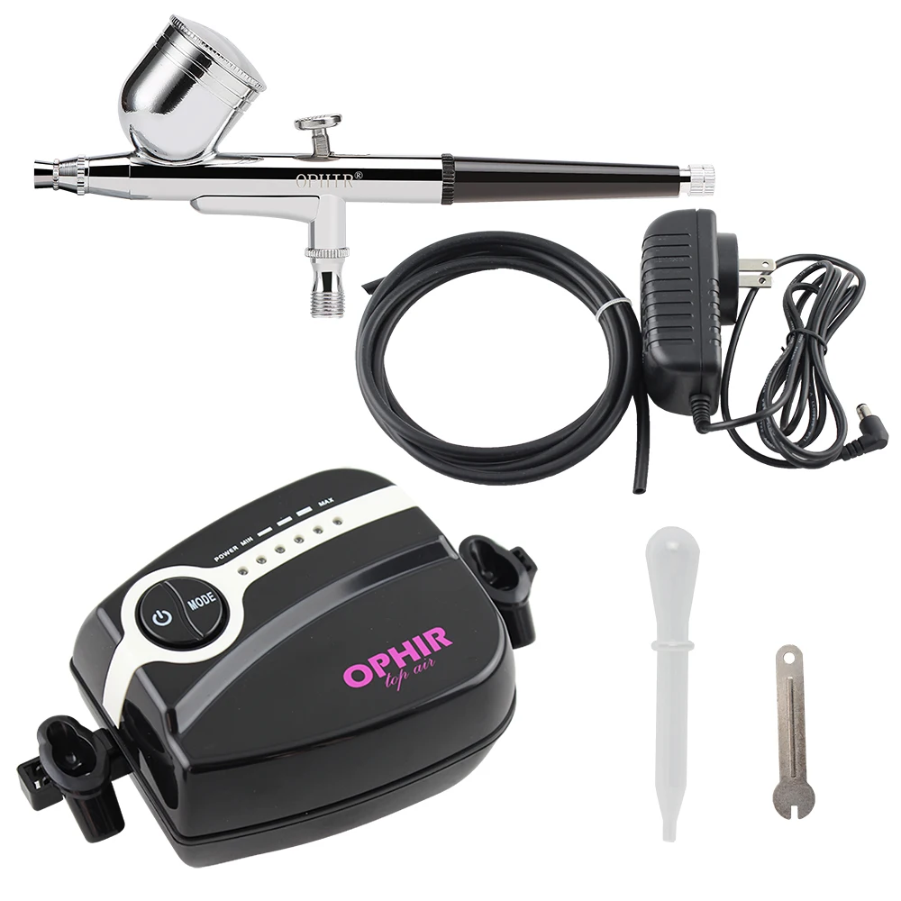 

OPHIR Air Compressor with 0.3mm Airbrush 5 Adjustable Speed Mini Air Compressor for Nail Art Makeup Face Paint Hobby AC094+004