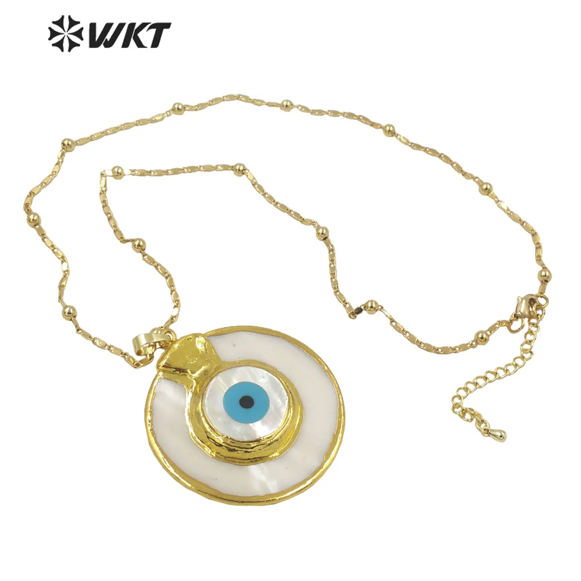 WT-JN171 WKT Wholesale Gorgeous The Devil Eye Natural Shell Necklace Gold-Plated Circular Pendant Lady Jewelry Gift Birthday