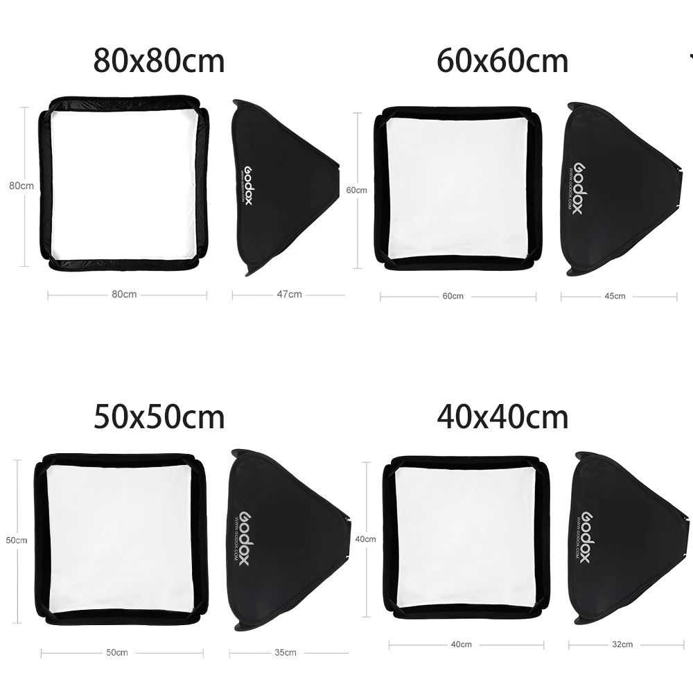 Godox 40x40cm 50x50cm 60x60cm 80x80cm Foldable SoftBox Speedlite Flash Softbox for S-type Bracket fit Bowens Elinchrom Mount