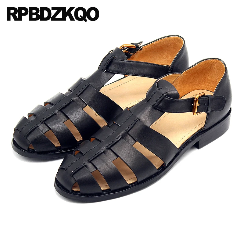 Genuine Leather Shoes Casual High Quality Closed Toe Size 45 Plus 2023 Men Gladiator Sandals Summer Outdoor Black Roman Large image 2