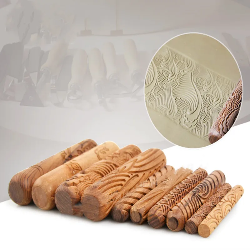 5/10pcs Wood Texture Rolling Printing Texture Tool Polymer Clay Ceramic Pottery Tool Roll Pin