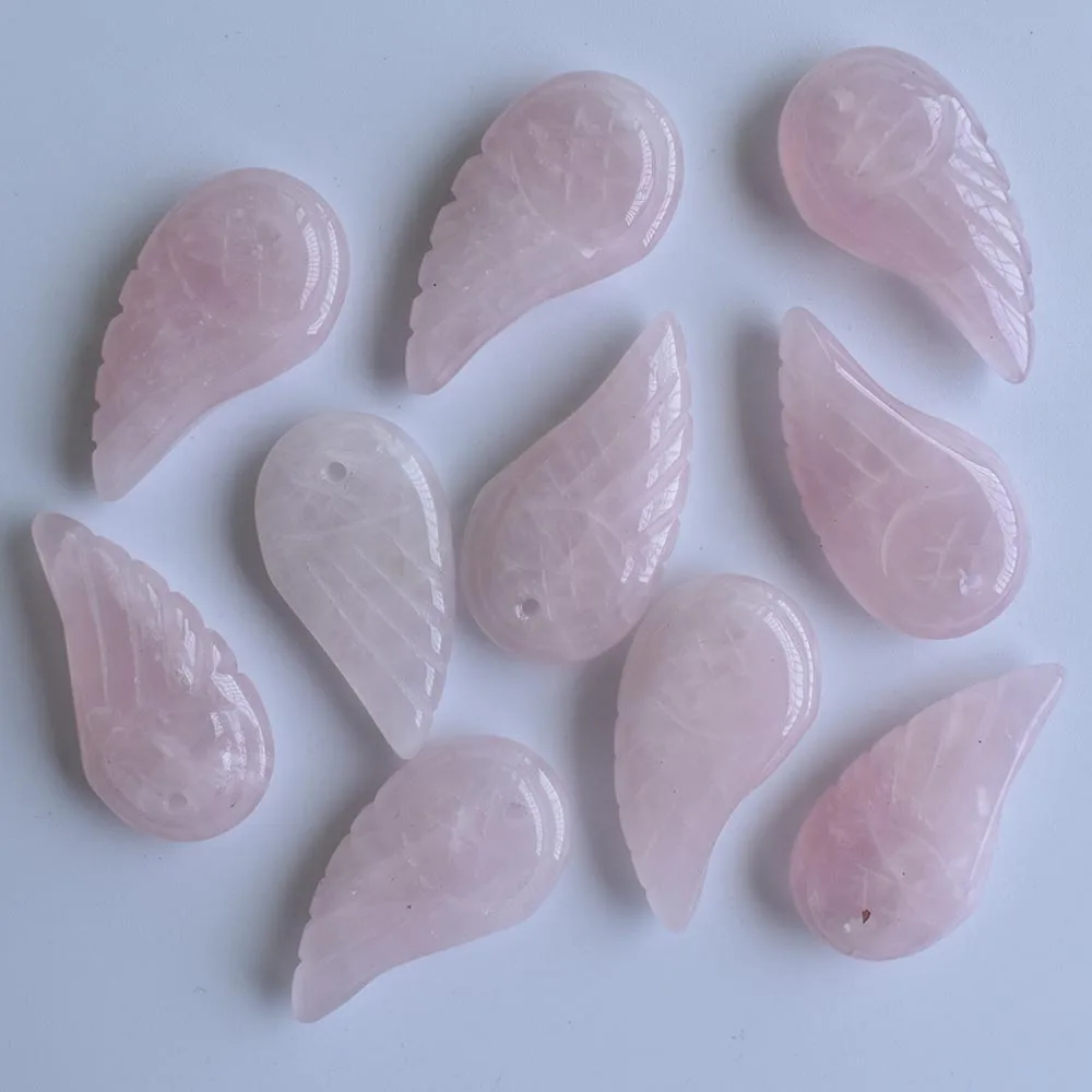 Wholesale 12pcs/lot Fashion top quality natural pink crystal stone carved angel wings charms pendants for jewellery making free
