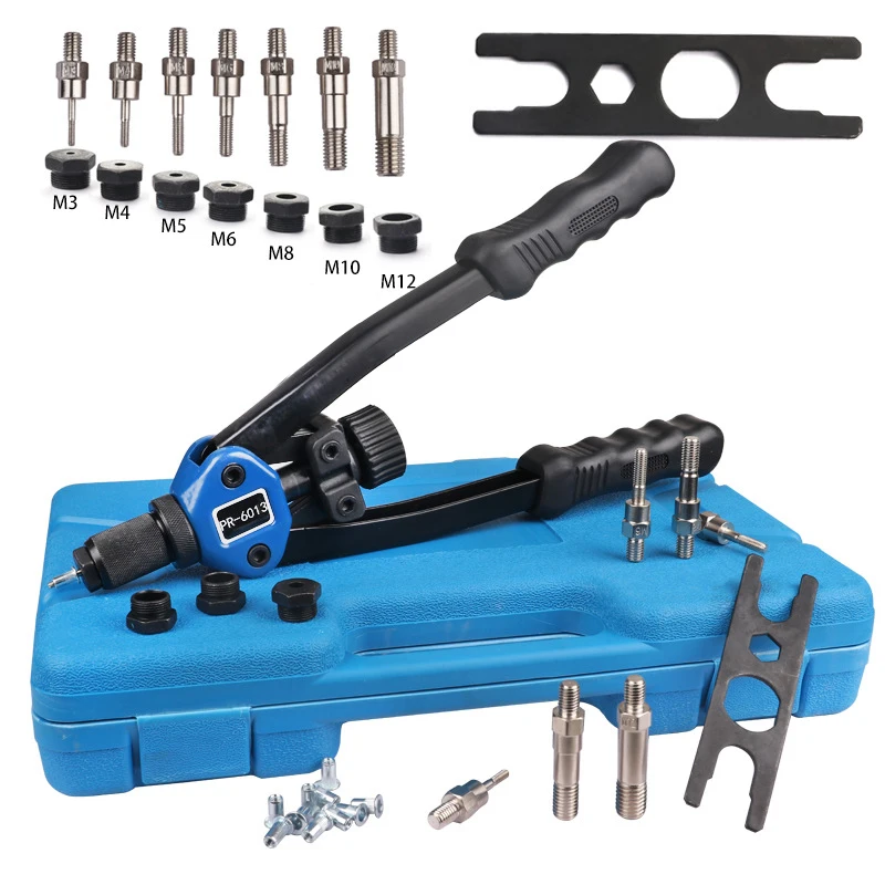 110pc Multifunctional Manual Ram Gun Riveting Nut Gun Riveter Reaming Gun Powerful Three-in-One M3-M12 Nut Kit