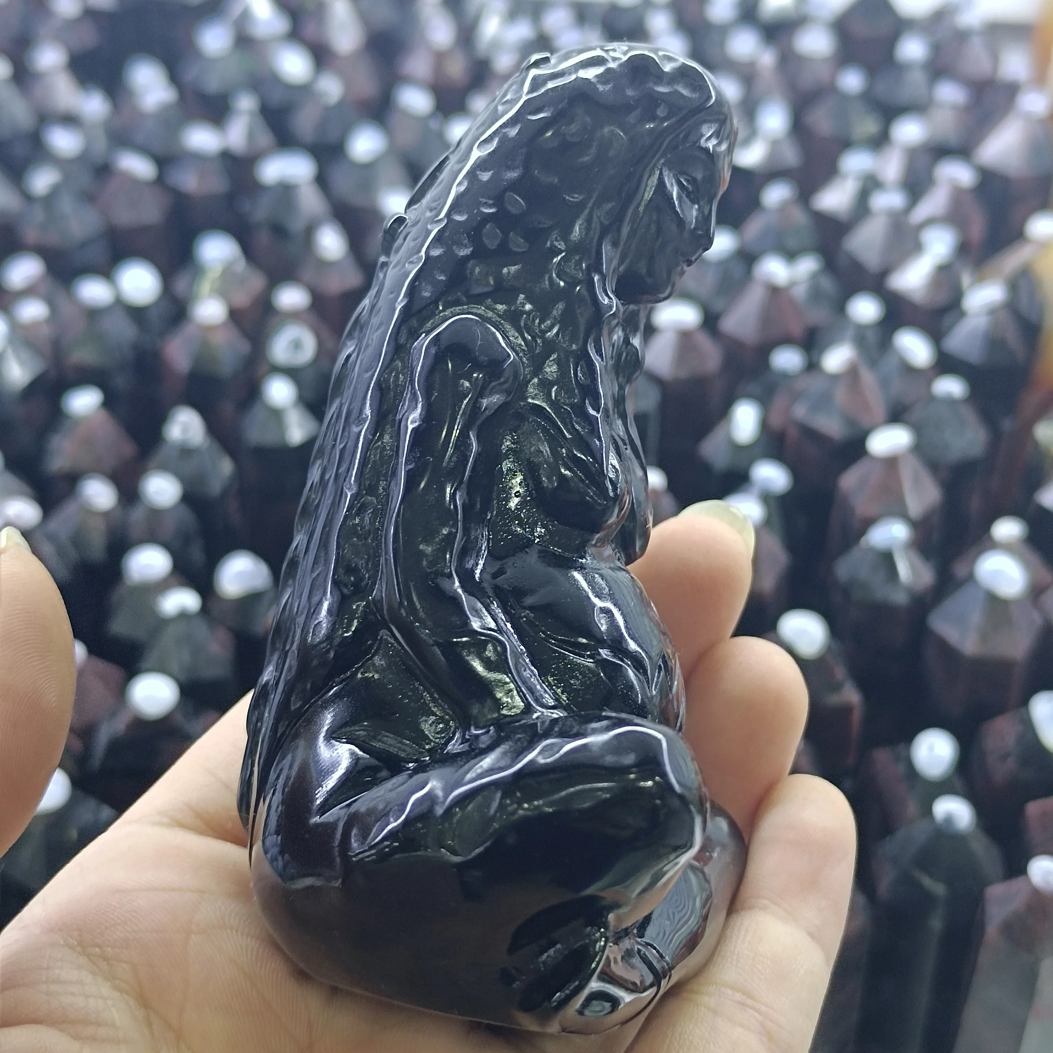 10cm 1pc Natural Crystals Mother Earth of Obsidian carving Figurine Crafts Ornaments Goddess of Art Figurine Gifts home decor