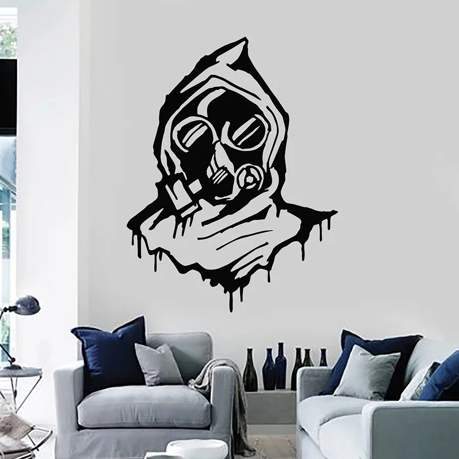 Wall Decal Gas Mask Military Respirator Hood Teen Bedroom Living Room Cool Style Home Decor Vinyl Window Stickers Art Mural M021