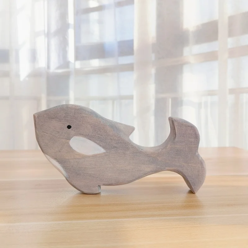 Whale Wooden Natural Montessori Handmade Figure Large Animals Handcraft Toys Animals Cognition Early Educational Toy