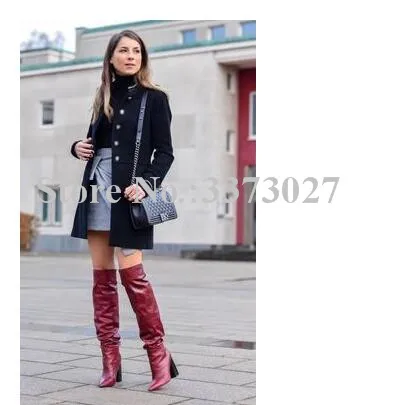 Lady Chunky Heel Pleated Long Boots Sexy Pointed Toe Over the Knee Boots Women Fashion Winter Boots Dropship Banquet Shoes