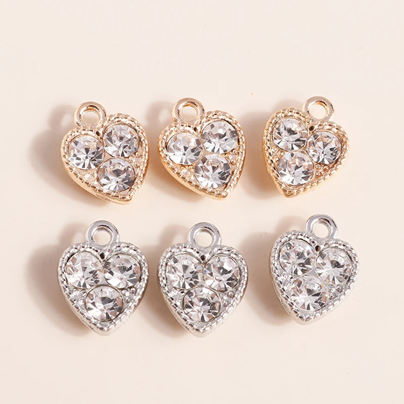 10pcs 10*13mm Gold Silver Color Crystal Hearts Charms for Necklaces Earrings Making Accessories Love Charms diy Jewelry Findings