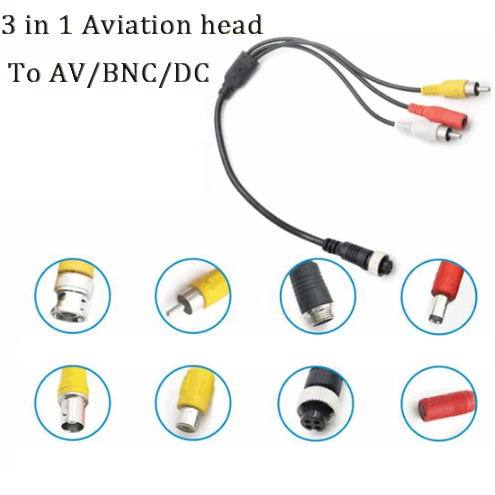 POISECAR 4Pin Cavi per telecamera posteriore Testa aeronautica Maschio/Femmina a RCA/DC Femmina CCTV Cavo connettore adattatore AV per telecamera