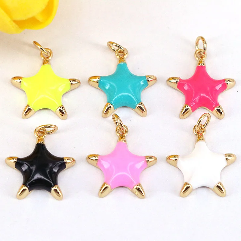 

20Pcs Five-Pointed Star Necklace, Multicolor Enamel Pendant, Cute Star Pendant, Gold Plated Enamel Charm, DIY Jewelry Accessorie