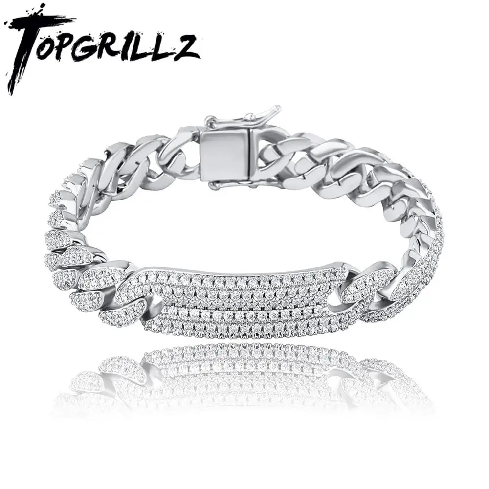 TOPGRILLZ 9mm Miami Cuban Chain Bracelet Copper Material Iced Out Cubic Zirconia Men's Hip Hop Fashion Charm Jewelry For Gift