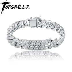 TOPGRILLZ 9mm Miami Cuban Chain Bracelet Copper Material Iced Out Cubic Zirconia Men's Hip Hop Fashion Charm Jewelry For Gift