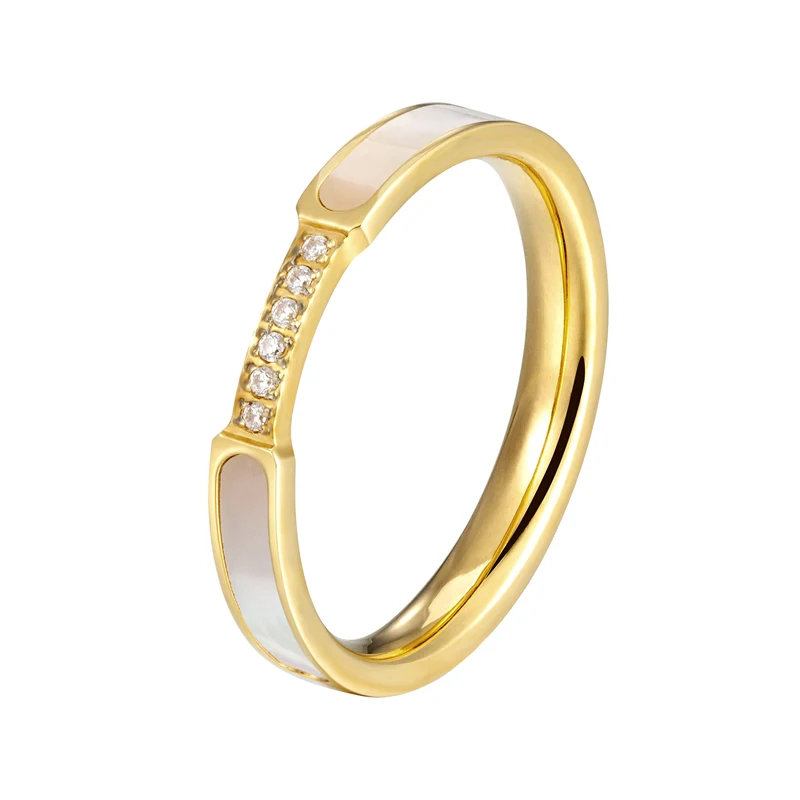 Exquisite Shells And Inlaid 6 Small Zircon Ring Stainless Steel High Quality Jewelry Gold Color Women Brand Love Ring Wholesale