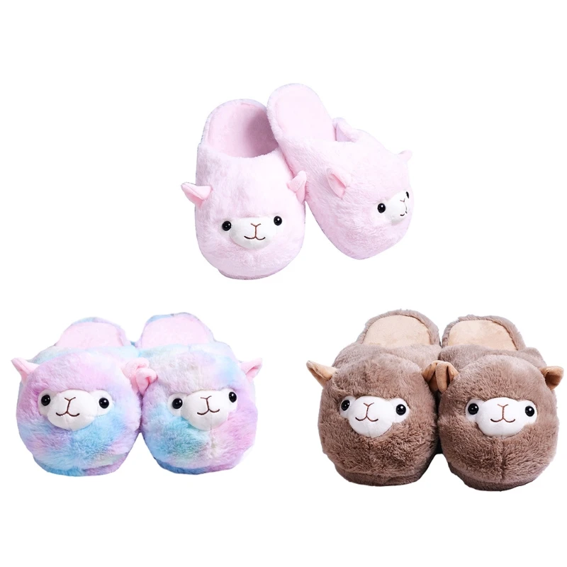 Alpaca/Panda/cows Slippers Plush Sherpa Toy Llama Novelty PJ Shoes Soft Animal Pets Fur House Shoes Slippers