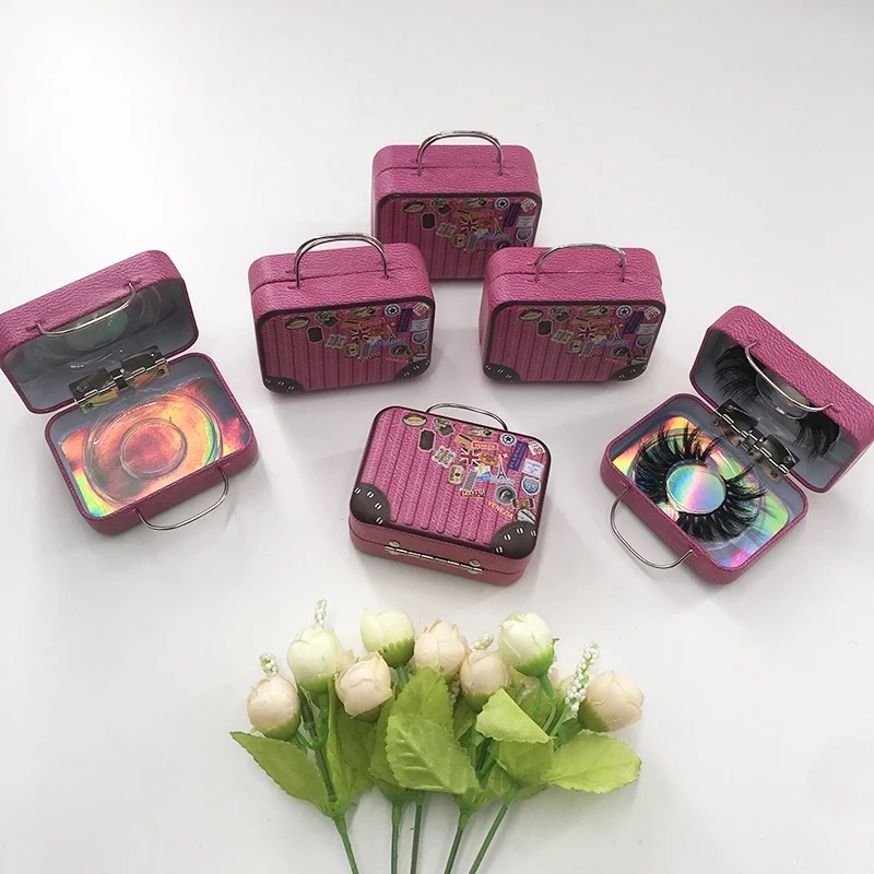 New Arrival Mini Suitcase Luggage Lash Packaging Box 3D 5D 25mm Mink Eyelashes Custom Luggage case