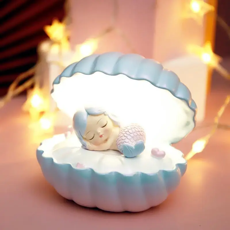 1pc Mermaid Night Lamp Shell Small Night Lamp Ornament Girl Dream Shell Lamp Fairy Nightlight Night Lamp Crafts Children Sleep