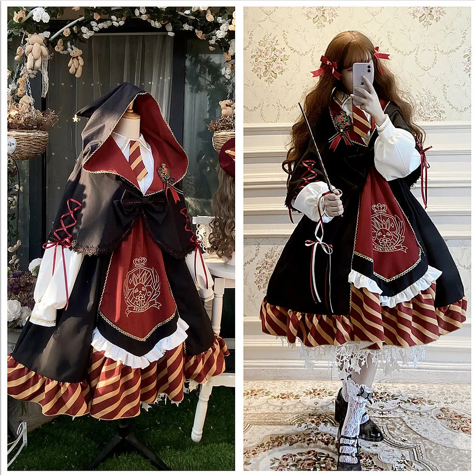 Uniforme de sorcière gothique pour fille, ensemble Everak Magic School, haut Lolita doux, manteau victorien mignon Kawaii, cosplay JK, Angleterre