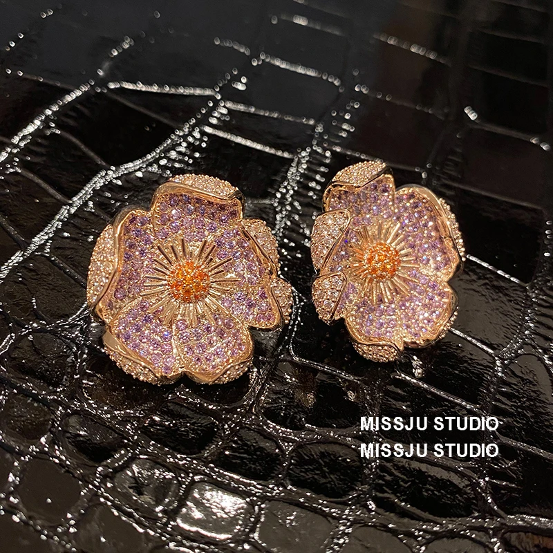 Dangle Earrings For Women S925 Needles Gorgeous Purple Flower Bridal Wedding Luxury Eardrop Fine Jewelry Drop Shipping