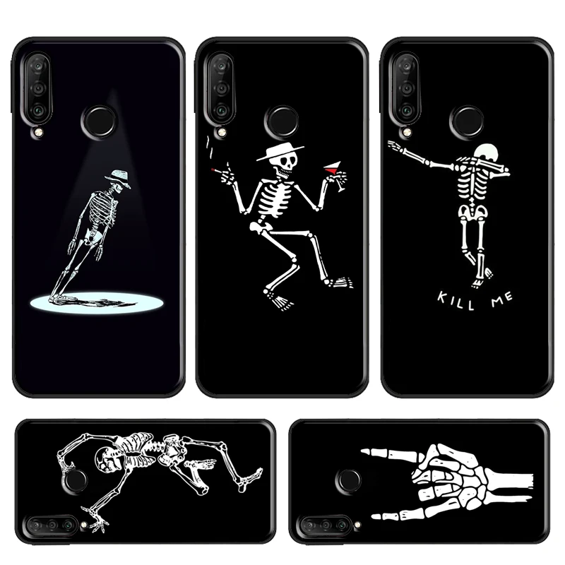 Spooky Skull Funny Dance Skeleton Case For Huawei P40 Lite P20 P30 Pro P Smart Z 2019 Mate 20 Lite Nova 5T Honor 50 10i 8X 9X