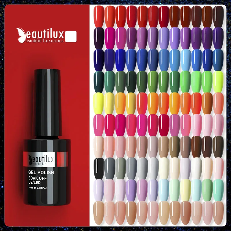 Beautilux kit de esmalte em gel para unhas, 6 tamanhos x10ml, conjunto de verniz semipermanente para arte em unhas, caixa de presente diy