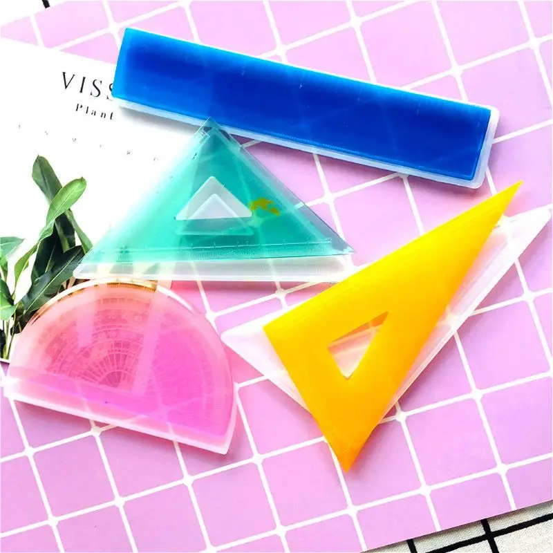 4 Shapes Silicone Resin Ruler Molds Straignt Square Triangular Rulers Protractor Handmade Mold Art Craft