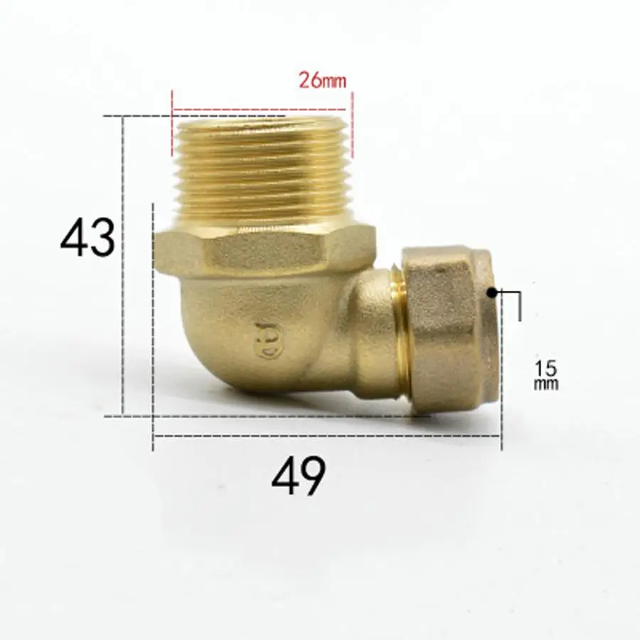 

Fit Copper Tube OD 15mm x 3/4" BSPP Male Brass Compression Union Elbow 90 Degree Fitting Connector Water Gas Oil