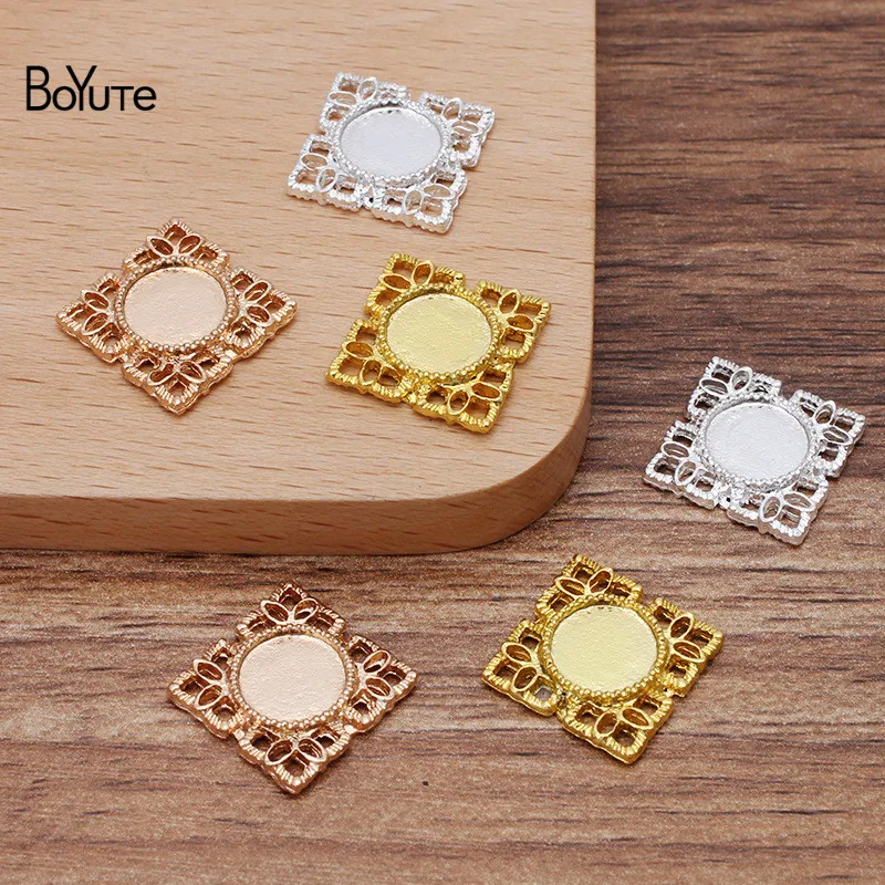 BoYuTe (100 Pieces/Lot) 15*15MM Metal Alloy Square Materials with 8MM Blank Tray Base DIY Hand Made Jewelry Accessories Parts