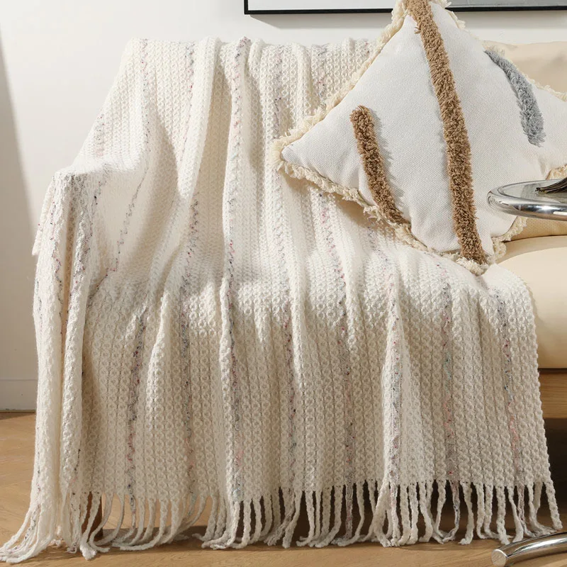 

Knitted Throw Blanket Nordic Grey Sofa Thread Blanket with Tassel Travel TV Nap Blankets Soft Plaid Bedspread Bed Sofa Decor