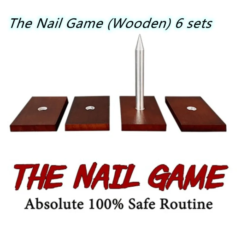 The Nail Game (Wooden) 6 Sets Magic Tricks Crush Paper Bag Magia Close Up Bar Gimmick Props Mentalism 100% safe Nail Roulette