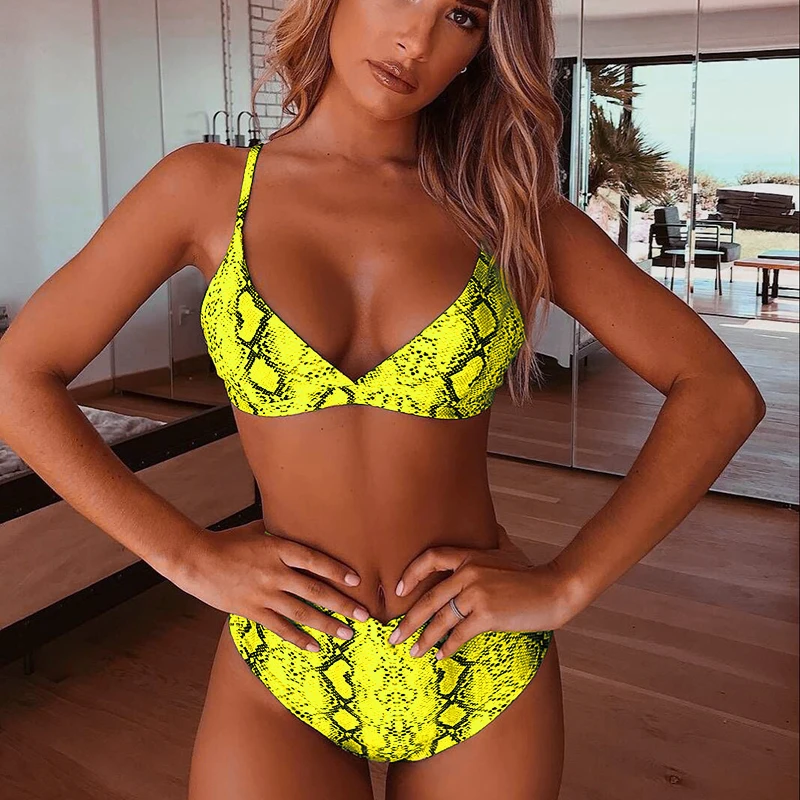 

Sexy Snake Print Bikini 2021 Female Swimsuit Women Swimwear Thong Push Up Bikinis Set High Waist Swimming Suits for Bathing Suit