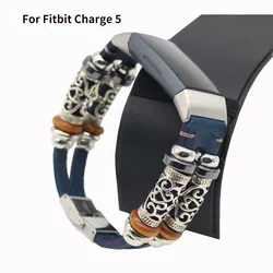 For Fitbit Charge 5 Band Genuine Leather Replacement Watch Band Wrist Strap for Fitbit Charge 5 Smart Watch Belt Bracelet