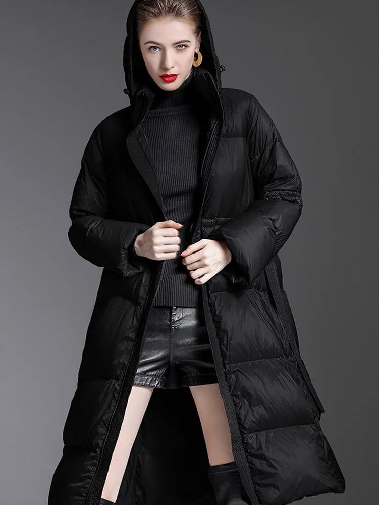 Ladies winter down jacket hooded zipper mid-length plus size 10XL black fashion brand warm female jacket