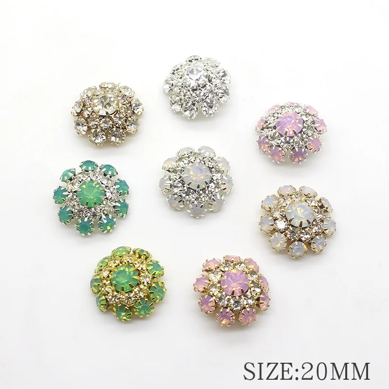 New 20mm Rhinestones Buttons For Clothing 5Pcs/Lot Beautiful Mix Color Buttons Metal Diamond Button Wedding Decoration