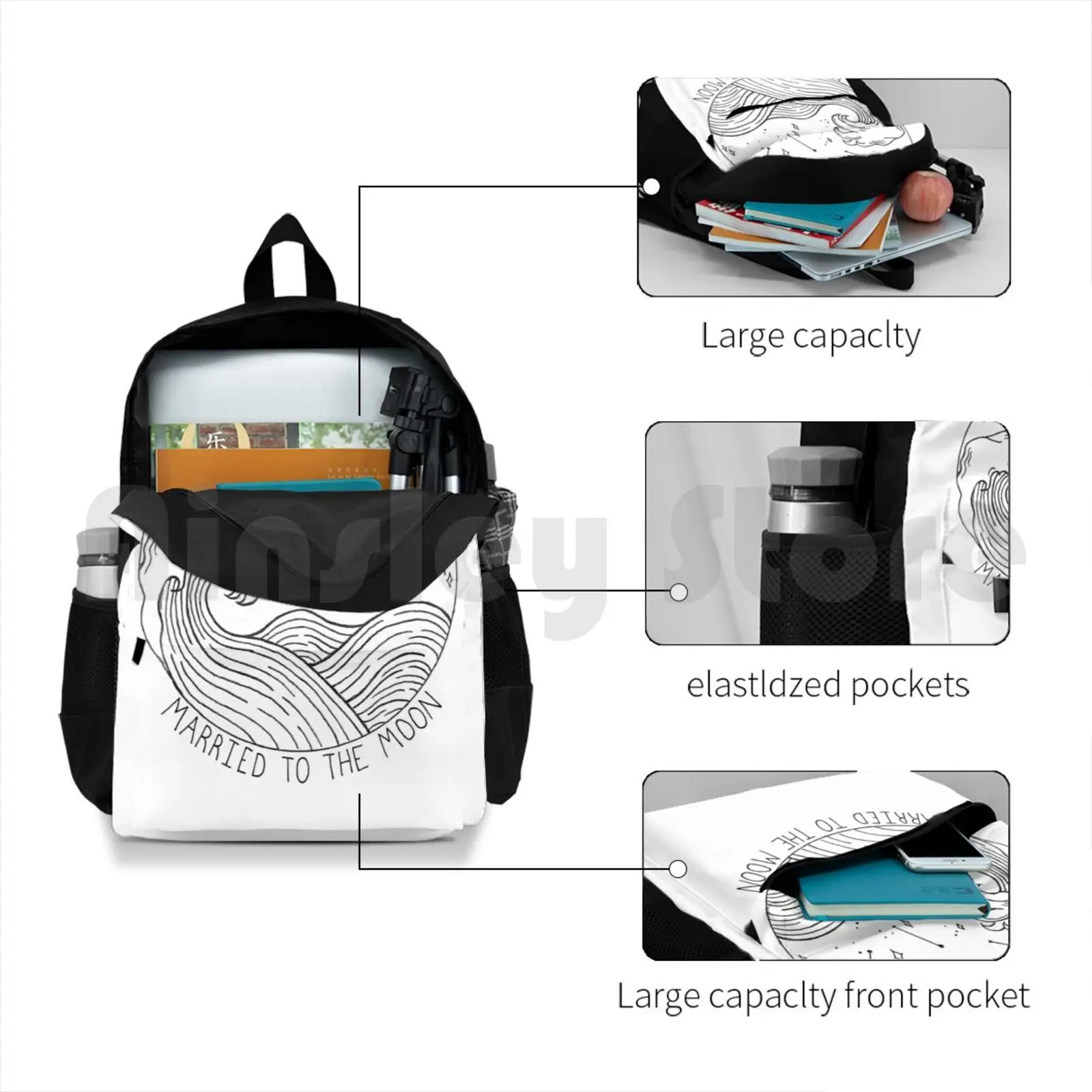 Mochila de senderismo al aire libre con diseño Mene, bolsa deportiva para montar y escalar, tatuaje de línea, tatuaje, blanco y negro, nuevo