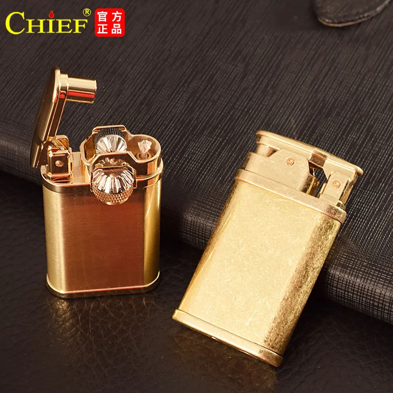CHIEF Gear Linkage Retro Grinding Wheel Kerosene Lighter Metal Mechanical Smoking Enthusiasts Must Choose Gift