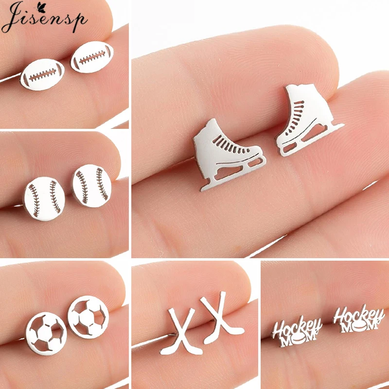 Punk Sports Jewelry Earing for Men Women Stainless Steel Baseball Football Basketball Studs Earrings Club Party Pendientes Mujer