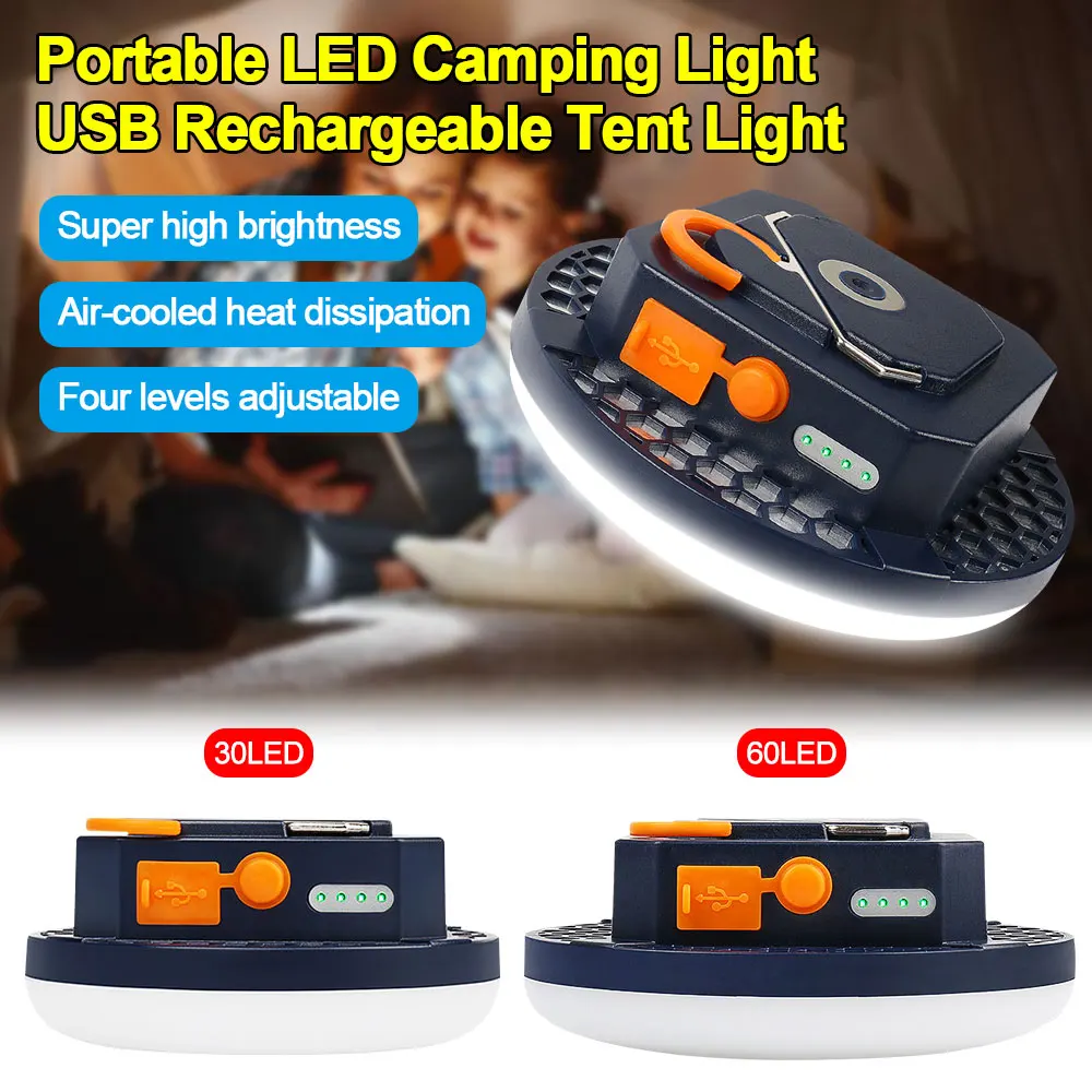 Lampu Tenda LED 9900MAh 30W 60 Lampu Senter Bohlam Kemah Pasar Malam Daya Darurat Magnetik Lentera Isi Ulang USB